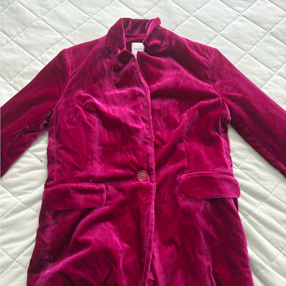 NWT Anthropologie Maeve Velvet Blazer in Vibrant Pink